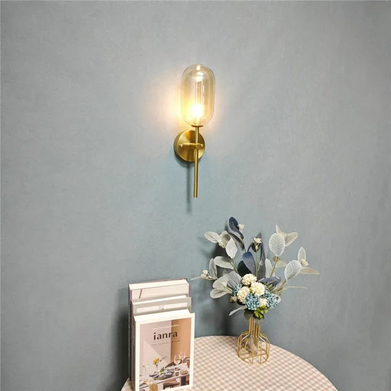 applique murale moderne verre transparent or ambre led minimaliste chambre salon