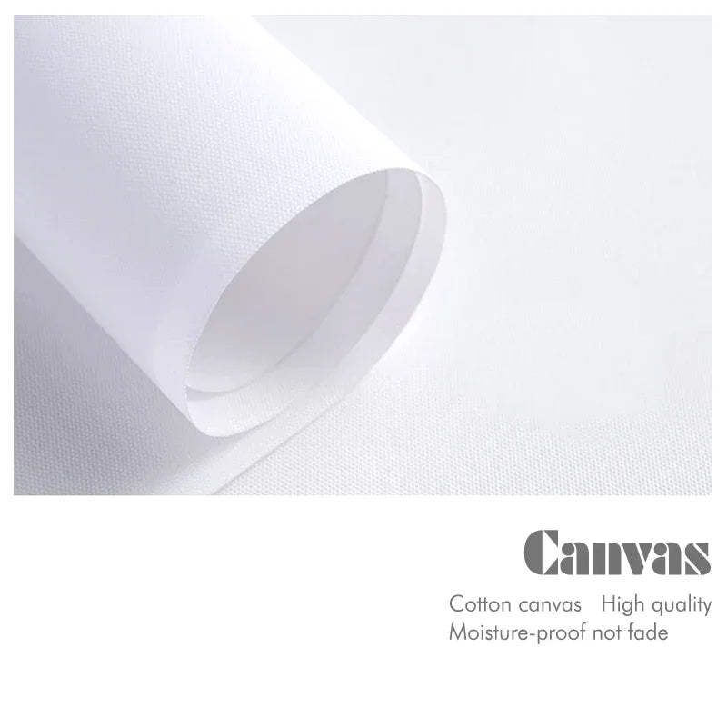 Cette image présente un gros plan sur un panneau de toile de coton de haute qualité, avec un texte indiquant ses caractéristiques : toile de coton, résistante à l'humidité et sans décoloration.