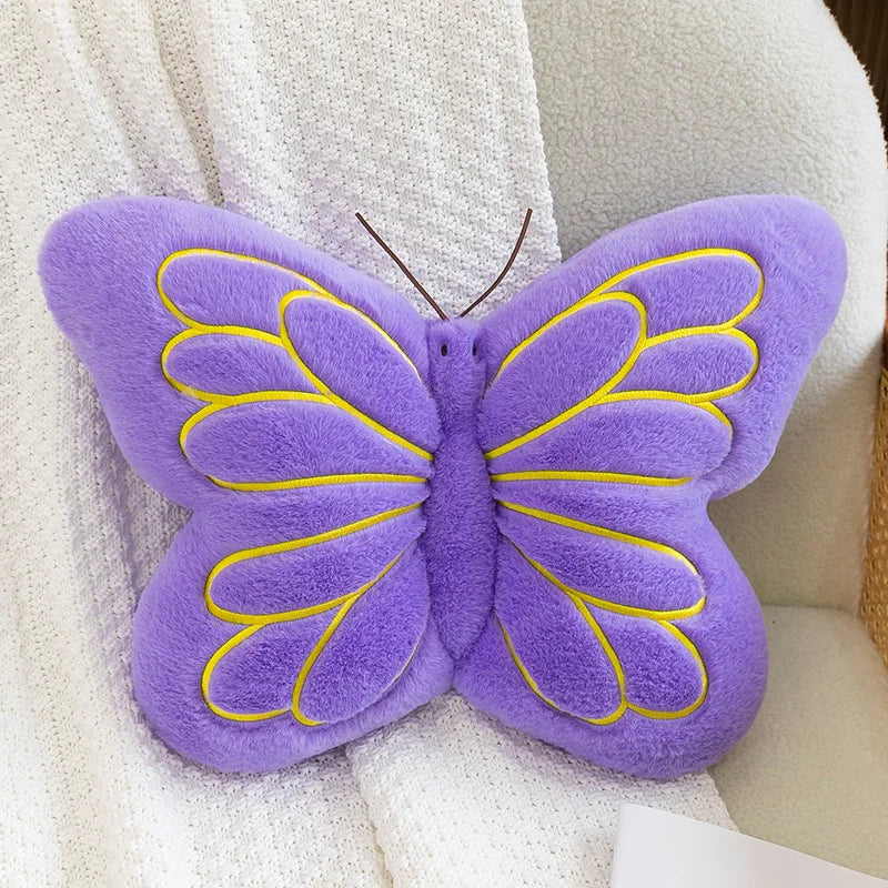 coussin papillon rose jaune bleu violet motif veines détaillées tissu éponge doux velouté mignon