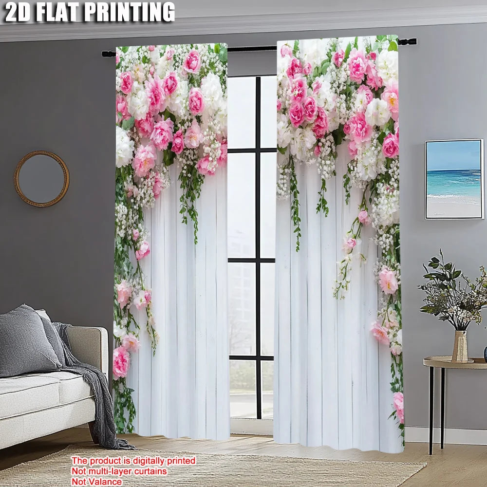 rideaux imprimés floral pivoines rose blanc modernes deux pièces polyester