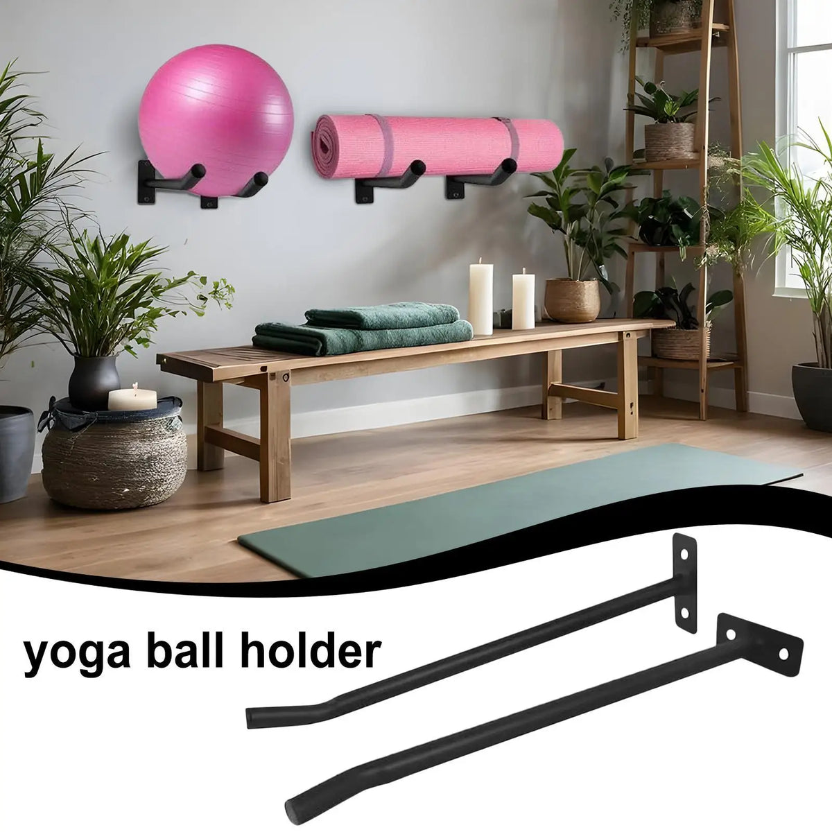 support mural noir moderne ballon tapis yoga porte accessoires sport fixations