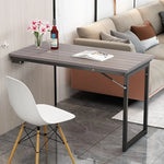 table pliable industrielle bois foncé métal noir texture bois naturelle vis fixations moderneextérieurcarrépliantemurale