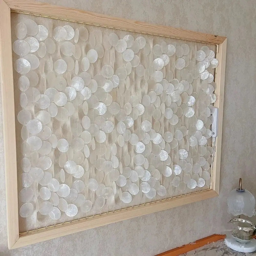 rideau coquillages blanc translucide rangées circulaires moderne naturel suspension intérieure decoration