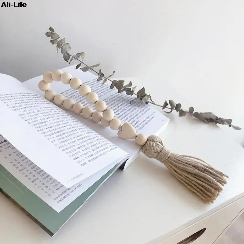bracelet boho bois blanc coeur pompon corde rustique décoration maison