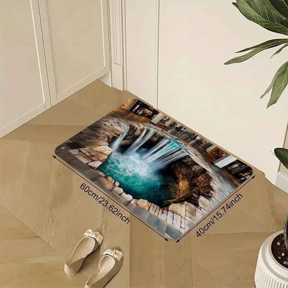 tapis moderne effet cascade naturel antidérapant polyester bleu gris beige salon chambre