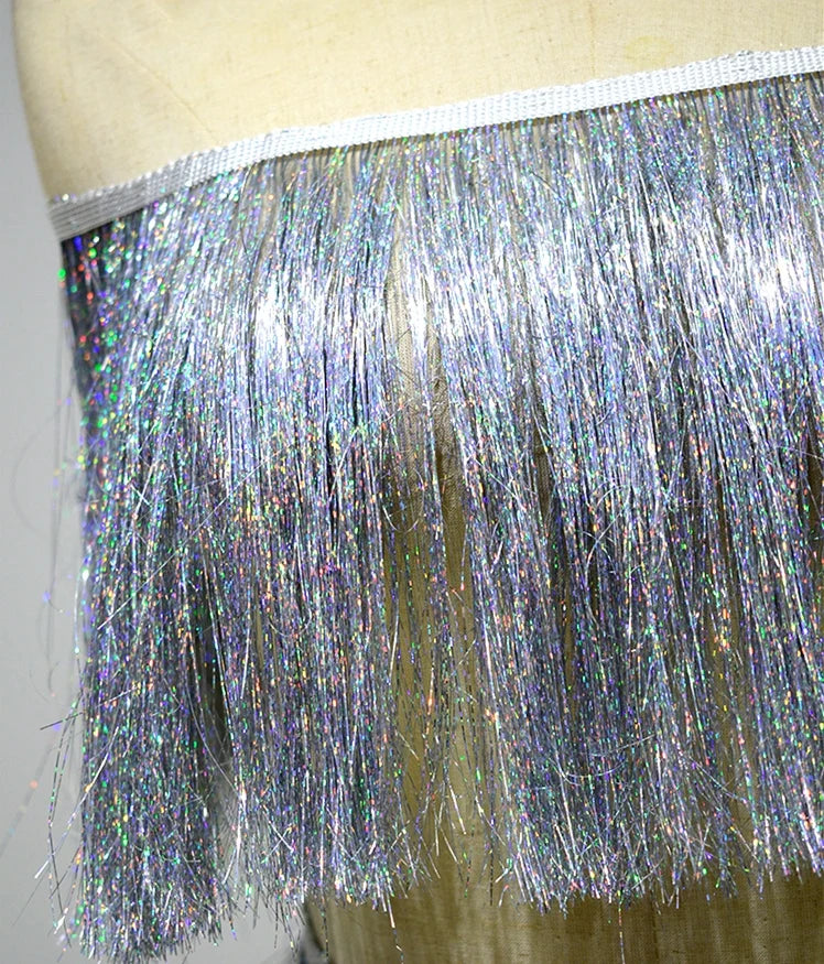 ruban frisé franges brillantes or multicolore décoratif textile maison 20cm longueurversible utilisation