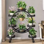 meuble plantes moderne métal noir blanc marron plateaux ovales roulettes circulaire multifonction minimaliste