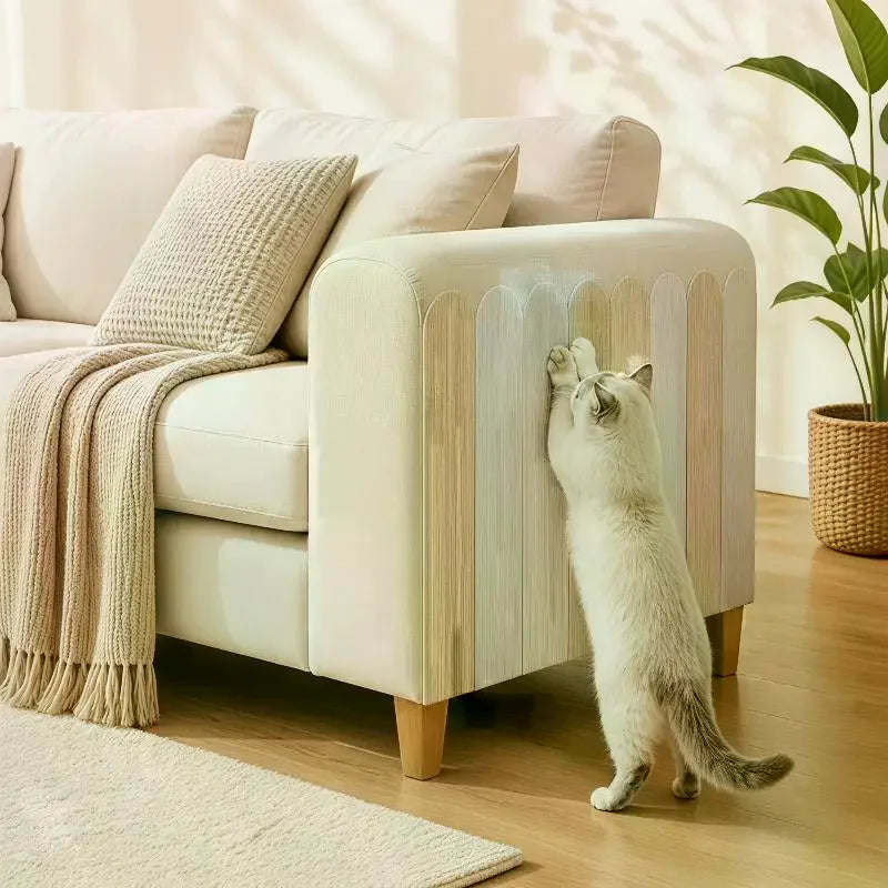 protecteur mur chat adhésif rayures verticales blanc beige moderne