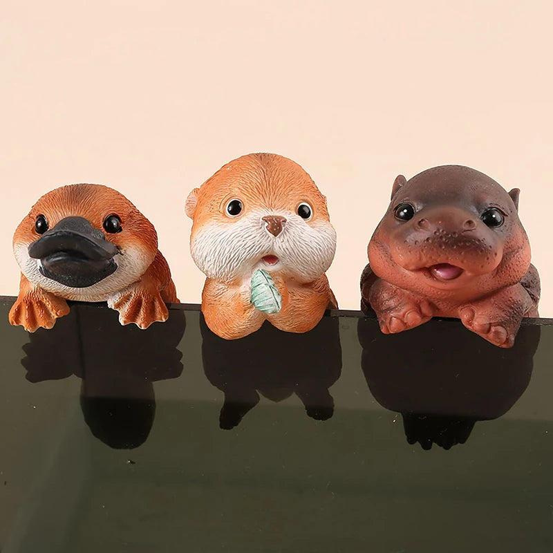 figurines animaux mignonnes résine hippopotame platypus loutre réaliste jardin extérieur decoration orangerie verte grise