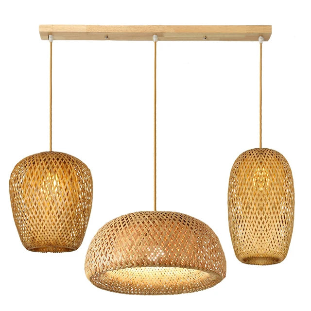 suspension lumineuse bambou tissé naturel moderne rustique 36cm 26cm 30cm echangible e27
