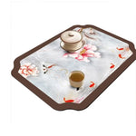 tapis table art traditionnel fleurs oiseaux bleu clair beige brun