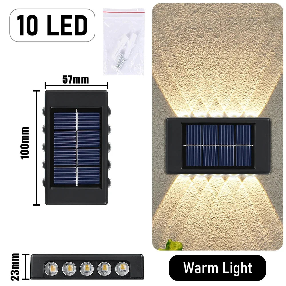 lampe murale solaire 10 led moderne panneau solaire extérieur jardin noir bleu minimaliste