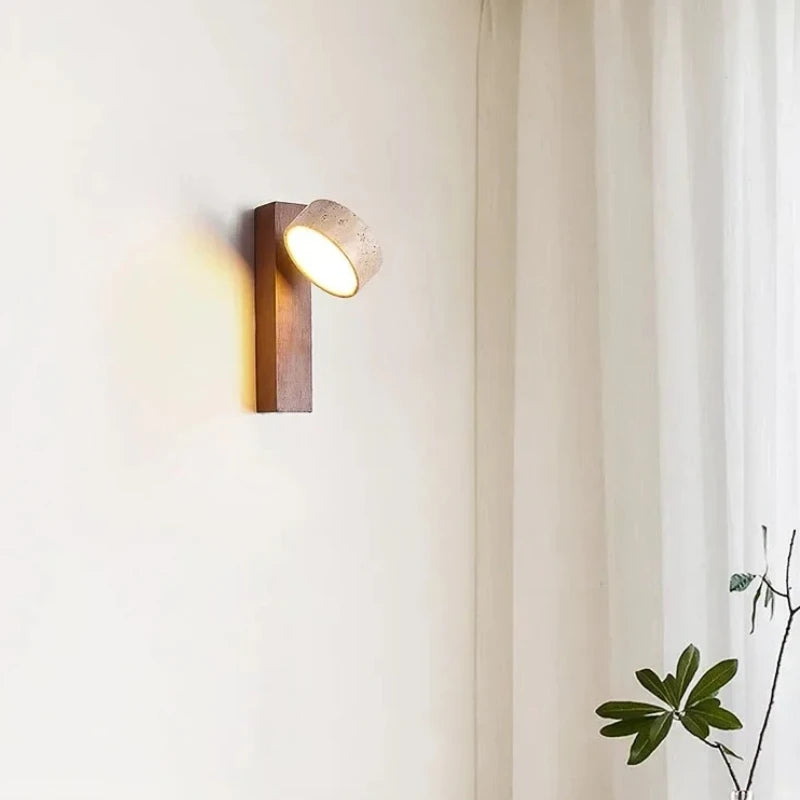 lampe murale moderne bois papier peint beige taches brunes wabi sabi led fixée mur