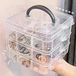 boîte rangement bijoux transparente pratique moderne poignée réutilisable compartiments plastique