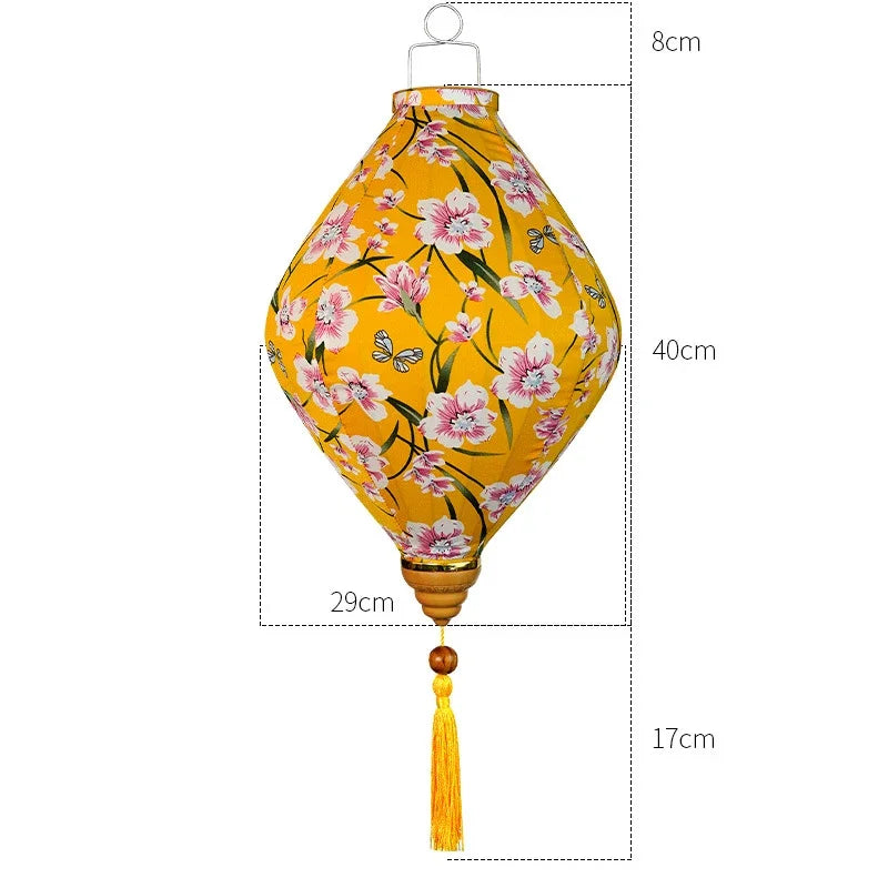 lanterne japonaise traditionnelle rouge fleurs décorative artisanale pompon bois suspendue