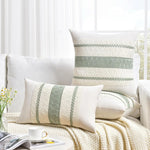 taies d'oreiller boho rayures horizontales beige bleu marine coussins lit non toxiques