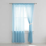 rideau voilage bleu clair plissé moderne tringle fenêtre décoration chambre salon transparent nylon