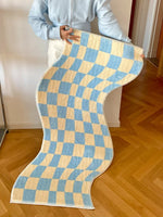 tapis ondulé checkerboard contemporain rose bleu duveteux antidérapant extérieur chambre
