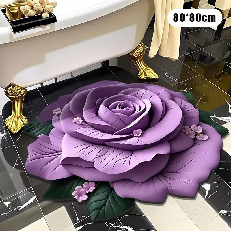 tapis bain doux motif rose 3d fleurs modernes antidérapant absorbant salle d'eau