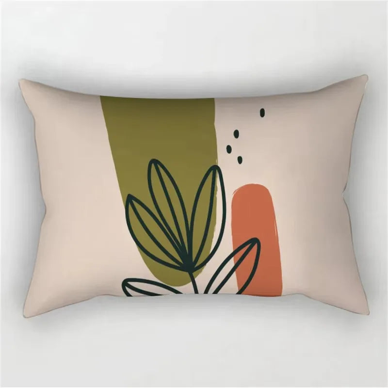 coussin rectangulaire moderne motif abstrait feuilles visages 100 polyester beige clair lit salon chambre