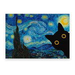 tableau moderne nuit étoilée van gogh chat noir toile sans cadre décoration murale pop