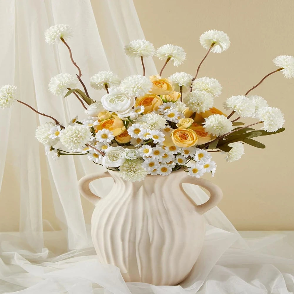bouquet chrysanthemum artificielle soie blanc rose beige decoration intérieur minimaliste moderne