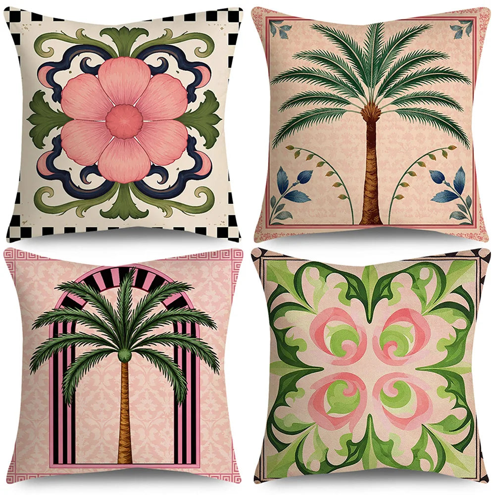housses coussin imprimées forme palmier rose moderne 100% polyester décoratives 40x40cm 45x45cm 50x50cm 60x60cm
