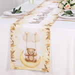 nappe table dessin animé nounours ballons lunes étoiles nuages anniversaire enfant beige marron blanc