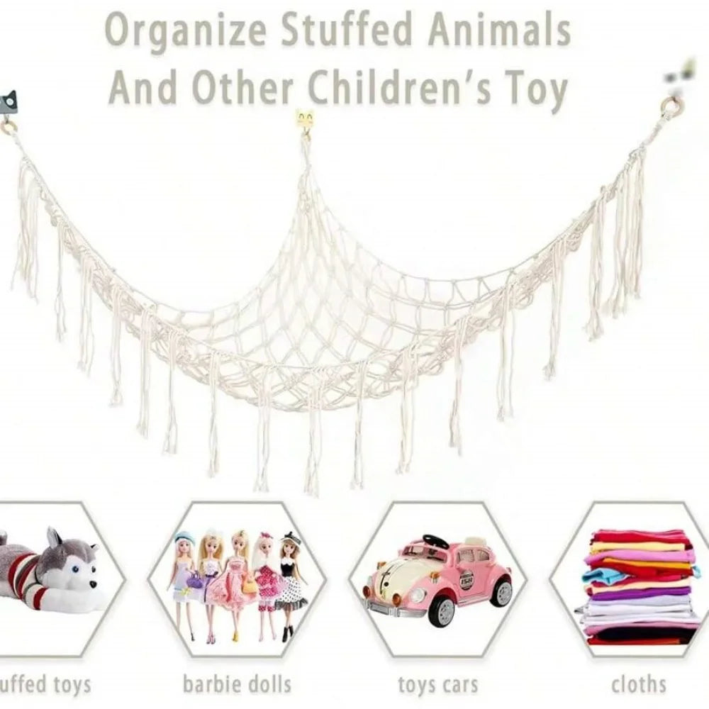 hamac jouets coton macramé franges boho crochets fixation beige clair chambre salon