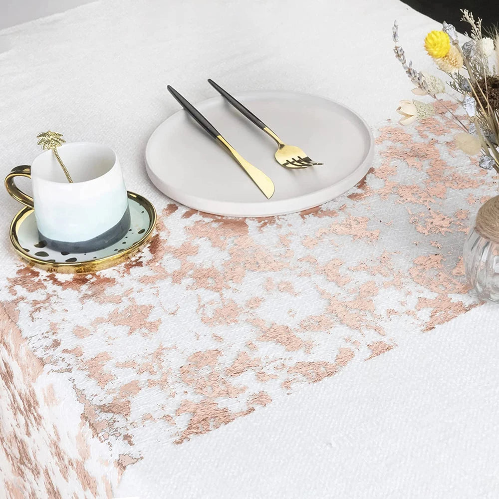 chemin table décoratif élégant or rose gold blanc festif texturé maison