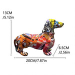 statuette chien multicolore moderne graphique résine abstraite ornement animal