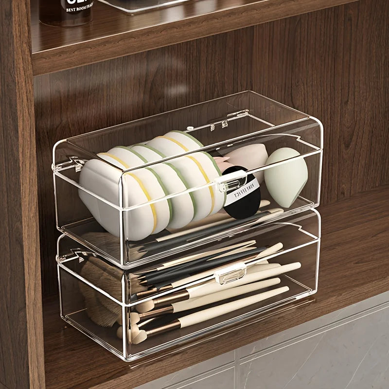 boîtes rangement transparentes modernes clips brosse éponge maquillage réutilisables sans motif