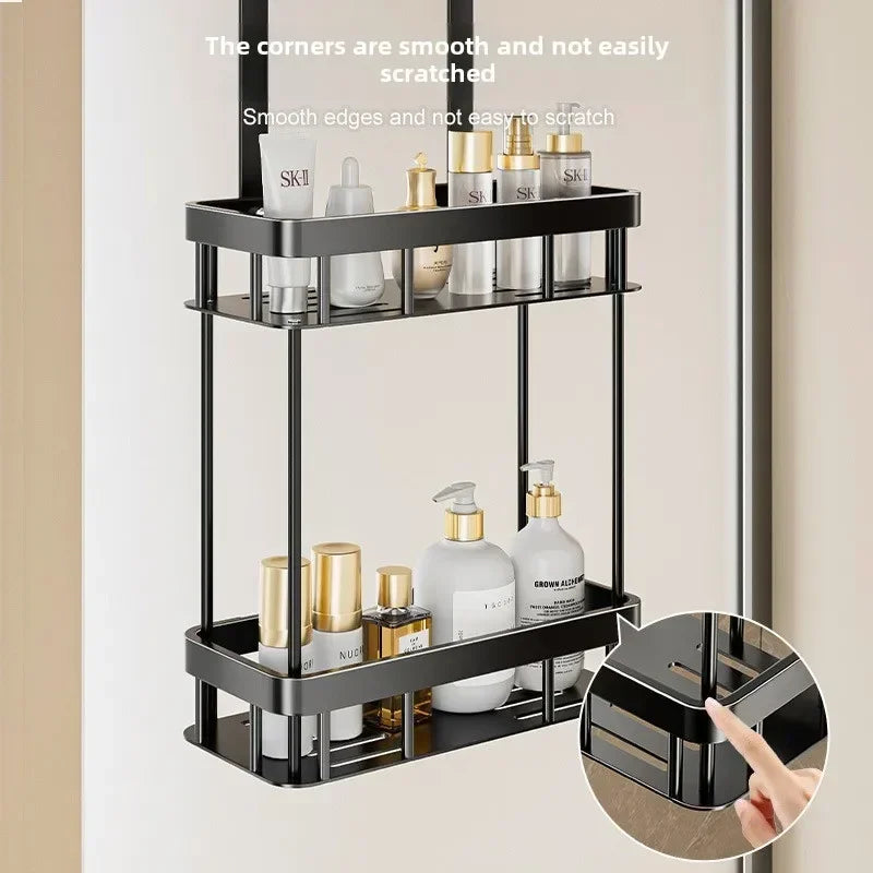 étagère salle bain noire métal moderne crochets tablettes rangement douche