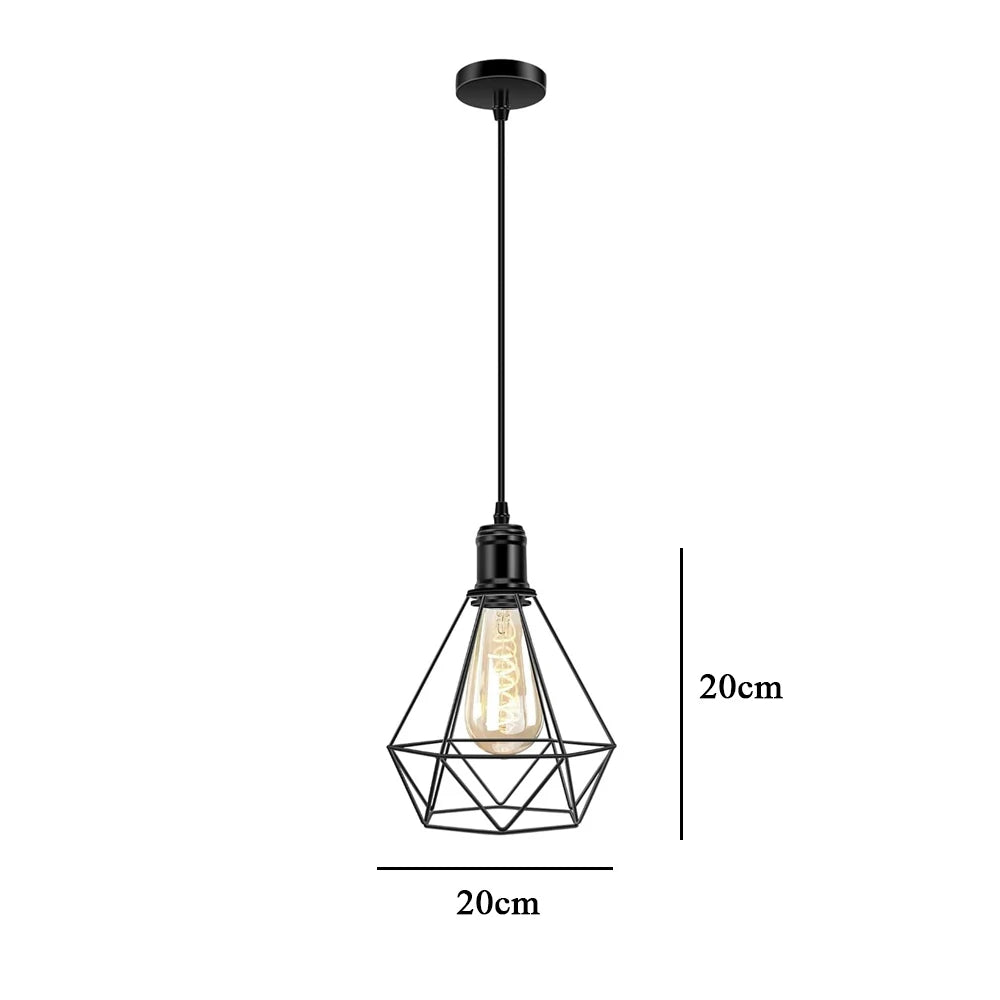 Suspension industrielle métal noir grille géométrique opaques filament