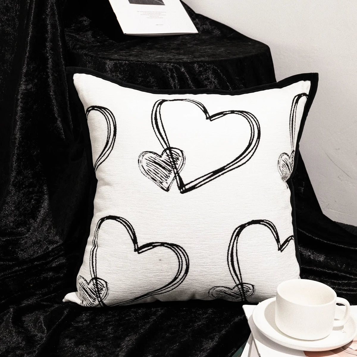 housse coussin moderne nordique motif papillons blanc noir polyester 45x45cm decoration salon