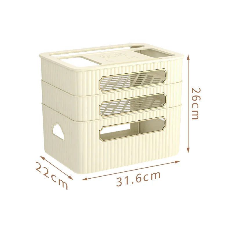 boîte rangement routeur décodeur tv gestion câbles organisateur moderne vert beige épuré