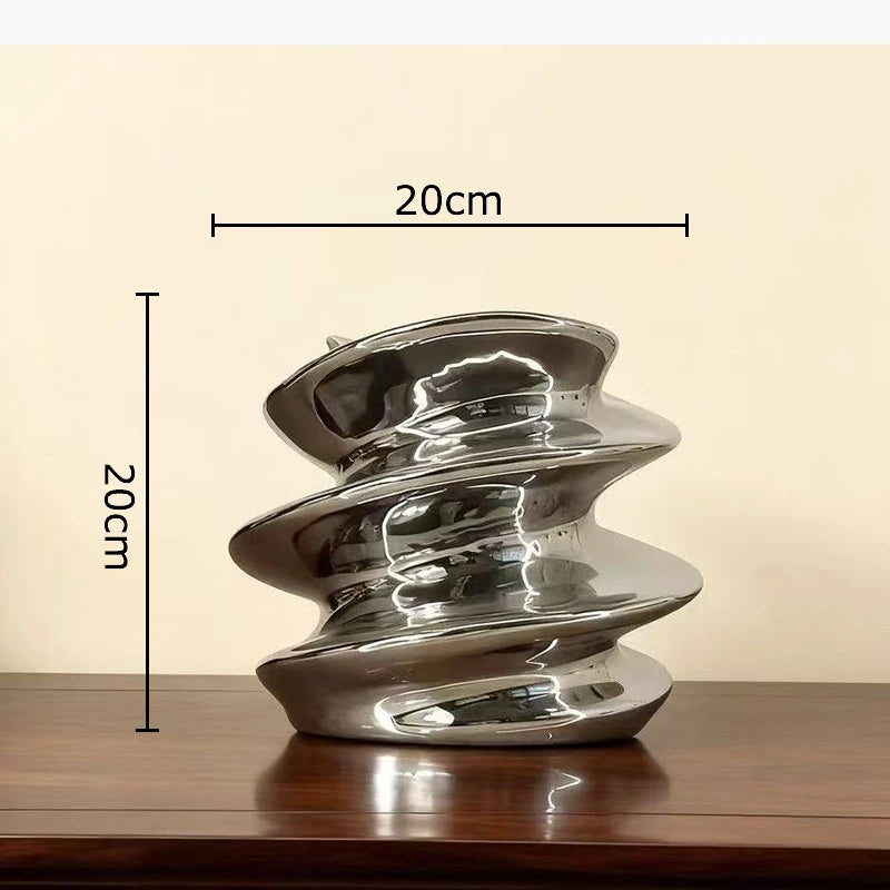 vase décoratif moderne argent brillant ondulé table fleurs transparent minimaliste