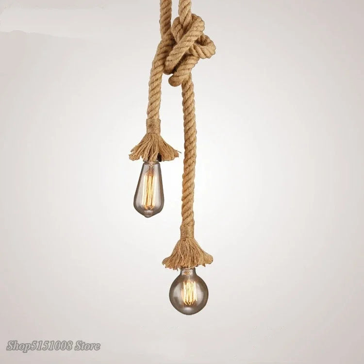suspension lumineuse industrielle corde tressée naturelle ampoules filaments noir rustic