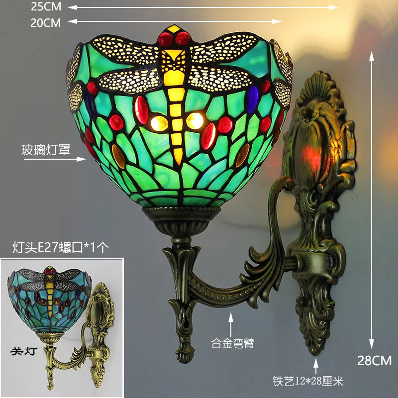 appliques murales tiffany verre coloré motifs floraux vintage chambre cuisine salle manger