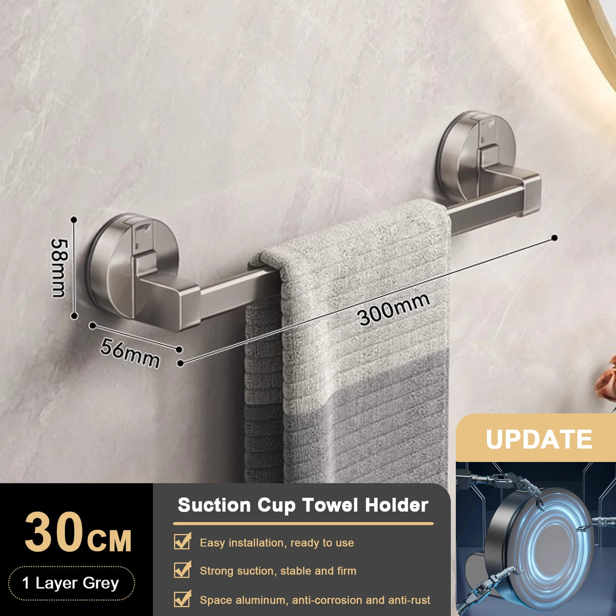 porte serviettes mural adhésif gris lisse moderne salle bain 30 40 50cm double barre