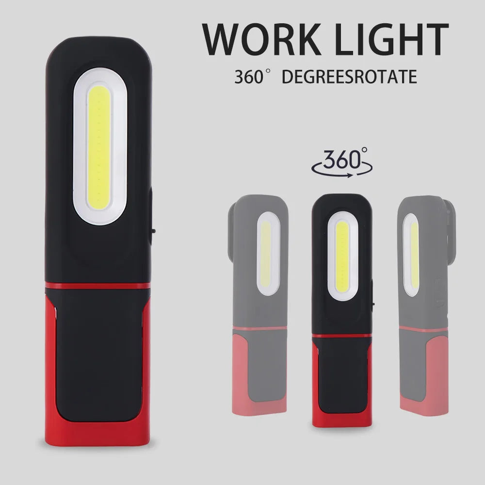 lampe torche rechargeable usb noire rouge crochets rotatifs indicateur charge moderne