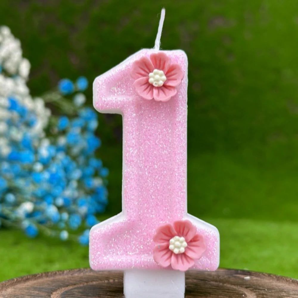 bougies anniversaire numéraux pailletées rose fleurs relief decoration festive tringle fixe boîte rangement