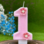 bougies anniversaire numéraux pailletées rose fleurs relief decoration festive tringle fixe boîte rangement