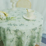 nappe table coton verte motifs floraux semi transparente classique rustique pâques noël