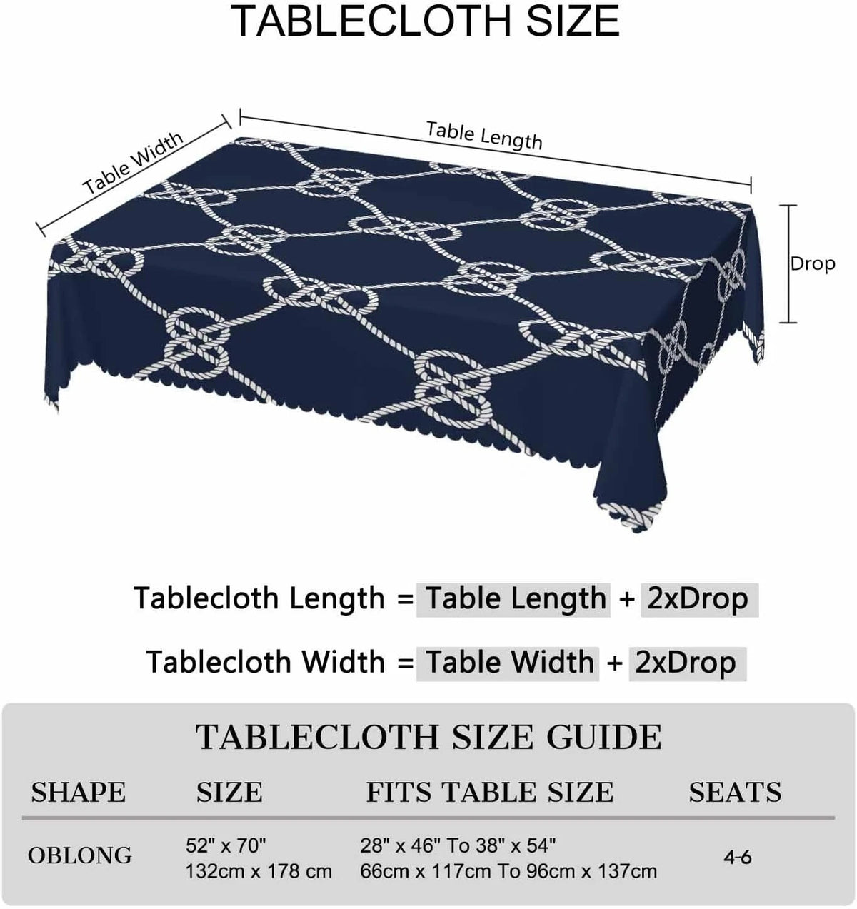 nappe table bleu marine nœuds corde réutilisable moderne imperméable résistante taches