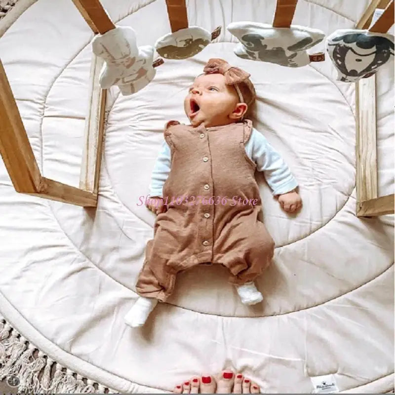 tapis jeu bébé beige points noirs franges moderne éducatif coton doux sol enfant activités