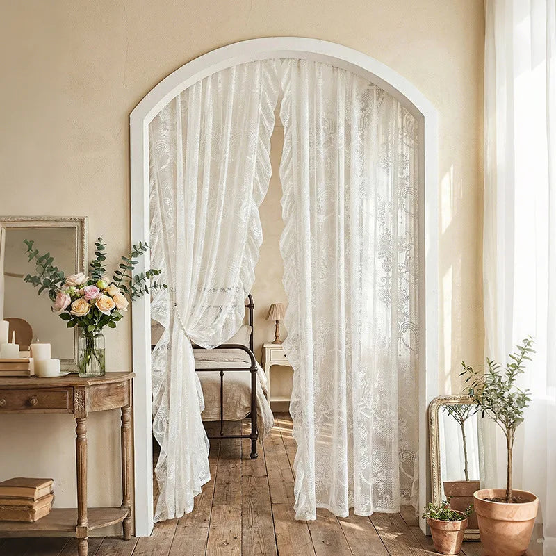 rideau floral transparent polyester beige clair classique décoration intérieure chambre