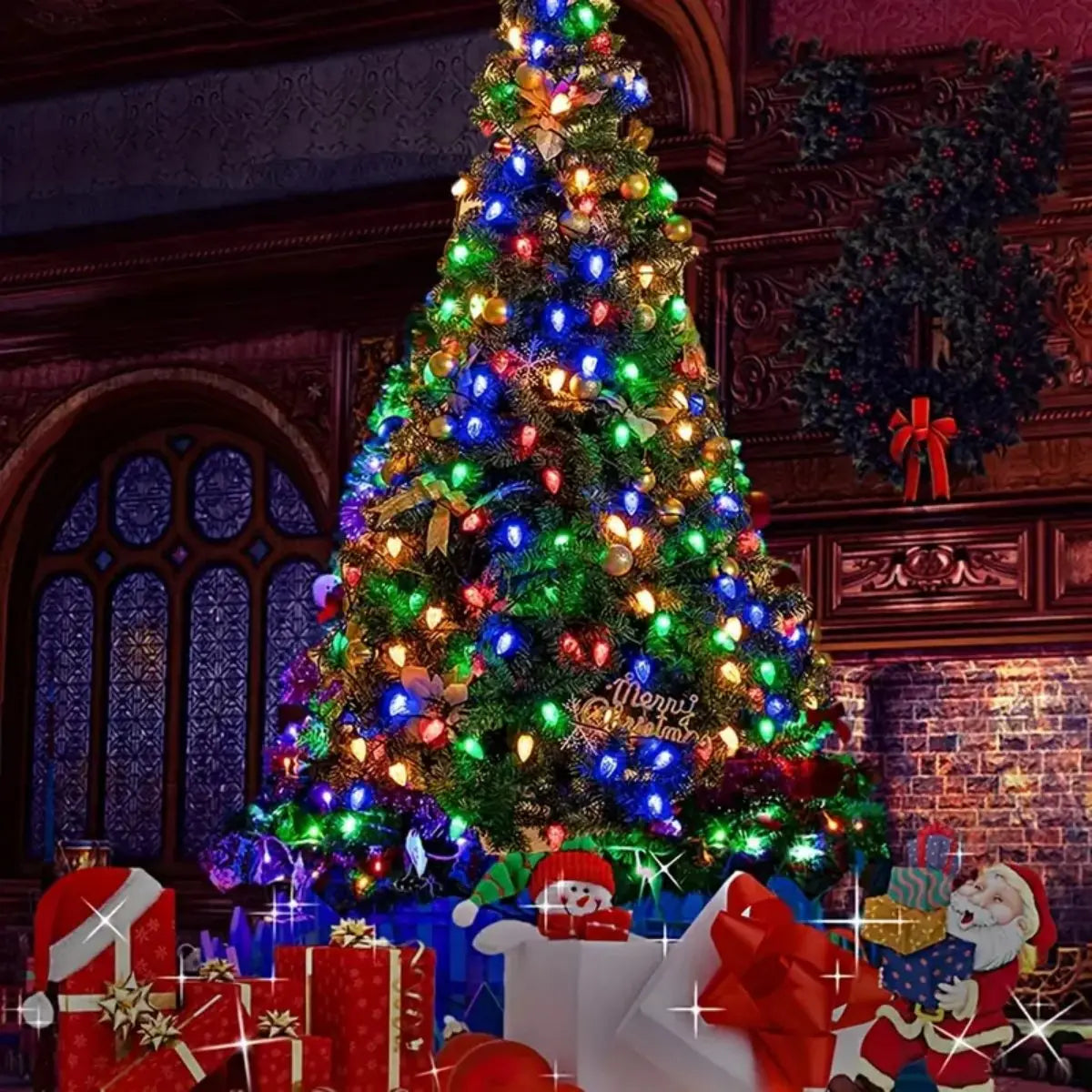 Guirlande solaire à fraises décorant une terrasse le soir