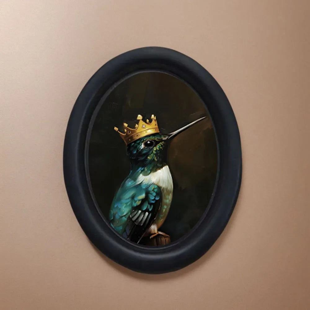 cadre ovale oiseau couronne noir classique décoration murale art mural peinture bois ornement chambre
