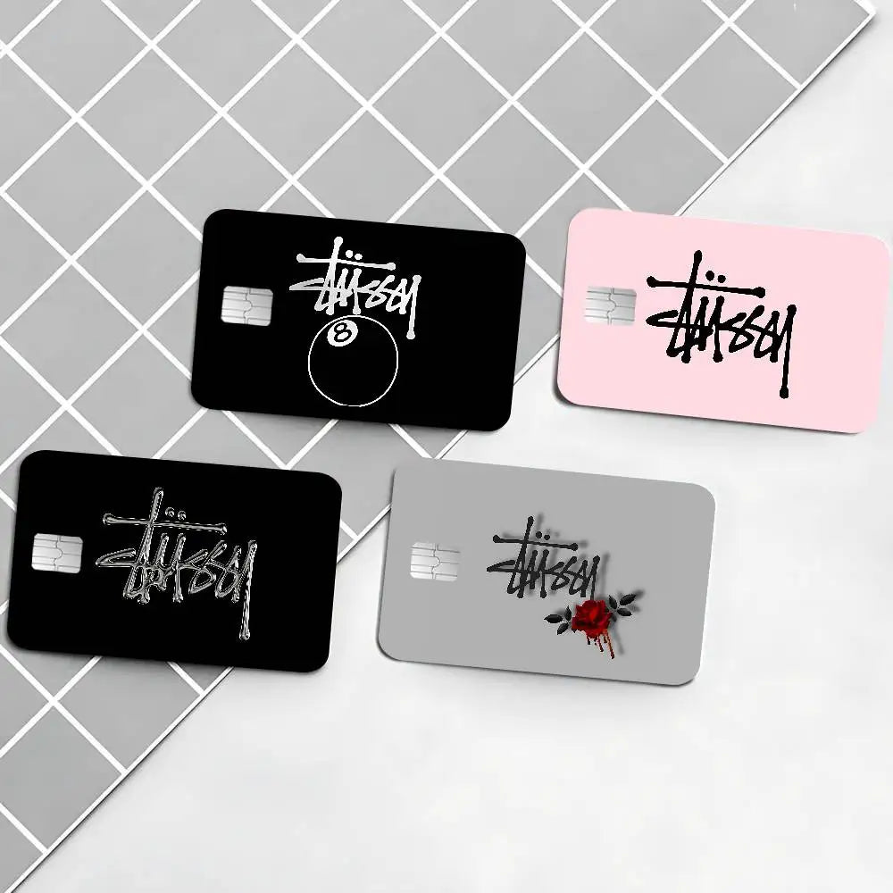 sticker carte crédit moderne logo blanc noir rose clair chiffre